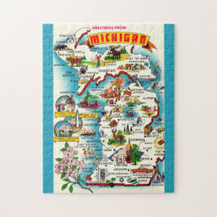 Kleurrijke 11x14 Vintage Michigan Kaart Legpuzzel