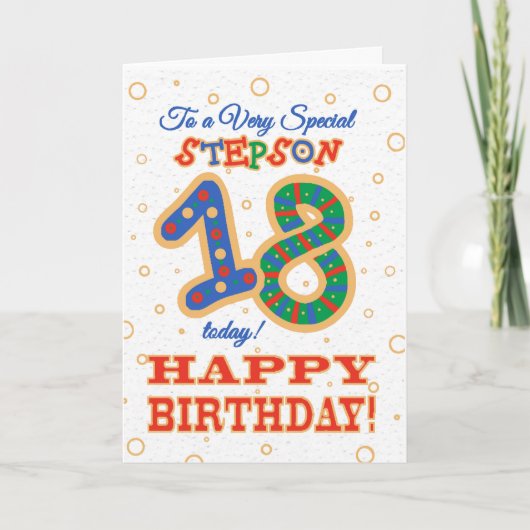 Kleurrijke 18e verjaardag voor Special Stepson Kaart (Voorkant)