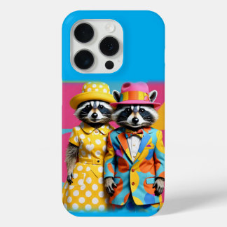 Kleurrijke 1960's mod raccoons iPhone 15 pro case