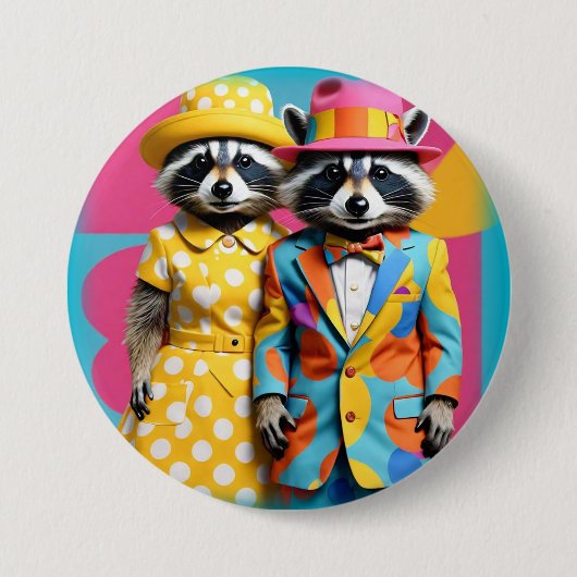Kleurrijke 1960's mod raccoons ronde button 7,6 cm (Voorkant)