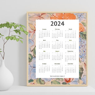 Kleurrijke 2024 Bloemen Illustratie Kalender Poster