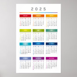 Kleurrijke 2025 Agenda - Regenboogkleuren 3 Kolomm Poster