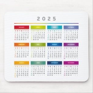 Kleurrijke 2025 Kalender - Regenboog Kleuren 3 Kol Muismat