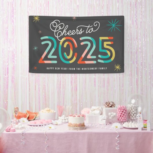 Kleurrijke 2025 oudejaarsavond moderne feestdag spandoek (Feest)