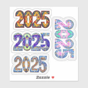 Kleurrijke 2025 Stickers, Nieuwjaar Stickers, Sticker
