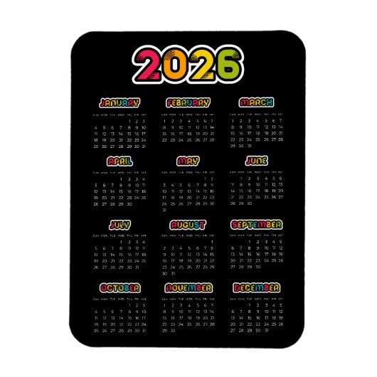 Kleurrijke 2025 Zwarte kalender Magneet (Verticaal)