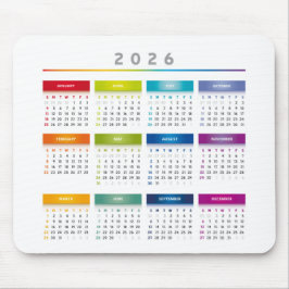 Kleurrijke 2026 Agenda - Regenboog Kleuren 3 Kolom Muismat