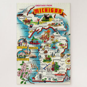 Kleurrijke 20x30 Vintage Michigan Kaart Legpuzzel