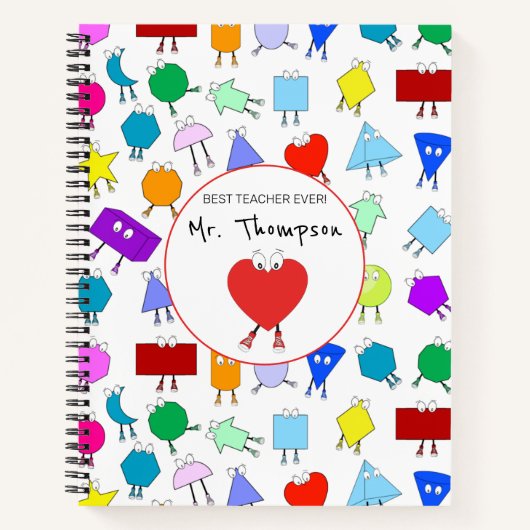 Kleurrijke 2D- en 3D-meetkundige vormen Onderwijze Notitieboek (Voorkant)