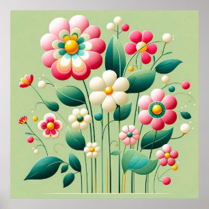 Kleurrijke 3D-bloemen Poster