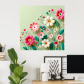 Kleurrijke 3D bloemen Poster (Thuiskantoor)