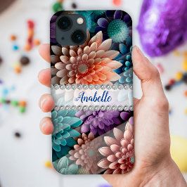 Kleurrijke 3D chrysanten, diamant lijst op maat iPhone 13 Hoesje