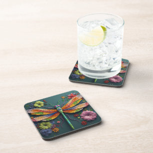 KLEURRIJKE 3D LOOK DRAGONFLY & BLOEMEN BIER ONDERZETTER