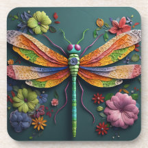 KLEURRIJKE 3D LOOK DRAGONFLY & BLOEMEN