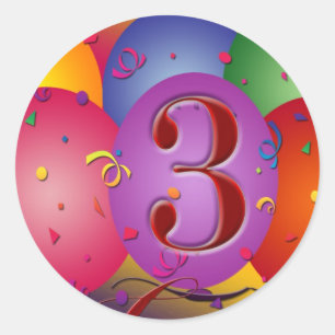 Kleurrijke 3e verjaardag ballon ronde sticker