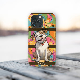 Kleurrijke 70's Retro Funny Bull Dog gepersonalise iPhone 13 Pro Hoesje