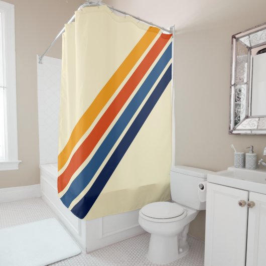 Kleurrijke 70s Striped Retro Stripes Douchegordijn (In situ)