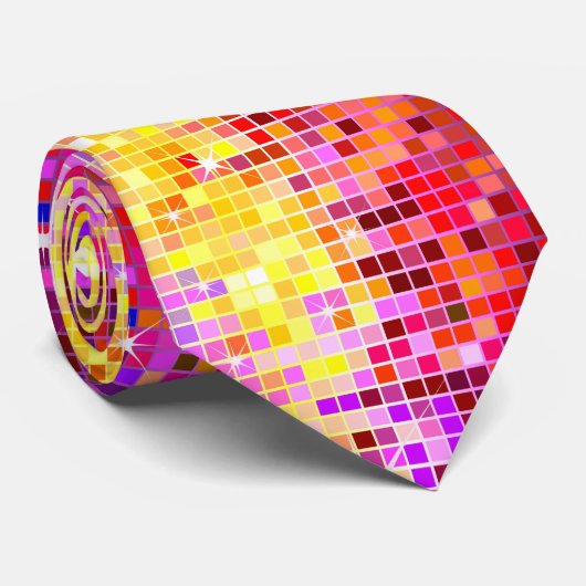 Kleurrijke 80's Retro Disco Ball Patroon Stropdas (Opgerold)