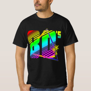 Kleurrijke 80's zonsondergang palmbomen t-shirt