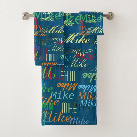 Kleurrijke aangepaste namen Stijlvol patroon blauw Bad Handdoek (Insitu)