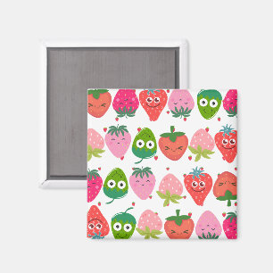 Kleurrijke aardbeien Roze patroon Glimlachende vru Magneet