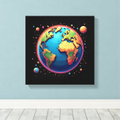 Kleurrijke aarde in de ruimte Canvas Wall Art Afdruk (Insitu (Houten vloer))