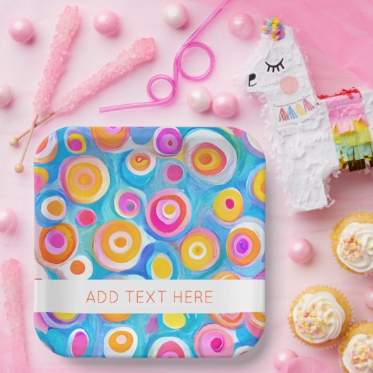 Kleurrijke Abstract Circles Art Artist EIGEN TEKST Papieren Bordje (Feest)