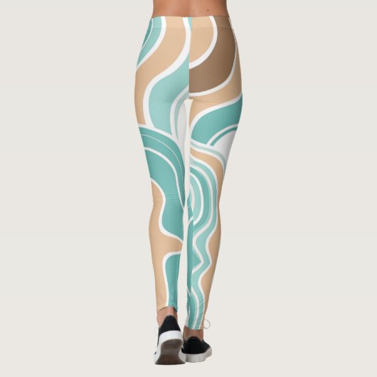 Kleurrijke abstract golvend blauw sinaasappel brui leggings (Achterkant)