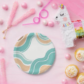 Kleurrijke abstract golvend blauw sinaasappel brui papieren bordje (Feest)