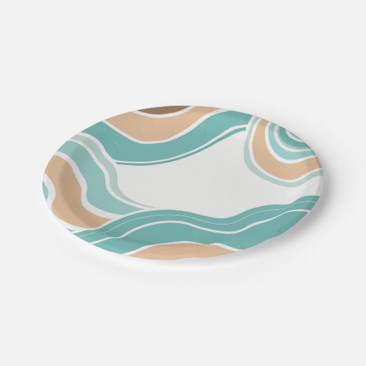 Kleurrijke abstract golvend blauw sinaasappel brui papieren bordje (Gekanteld)