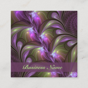 Kleurrijke Abstract Paarse Khaki Fractal Naam Vierkante Visitekaartje