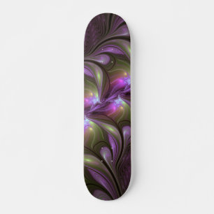 Kleurrijke Abstract Paarse Khaki Fractale Kunst Skateboard