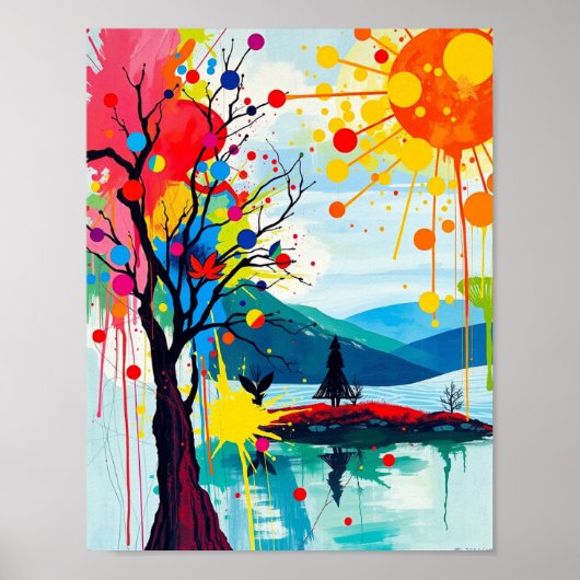 Kleurrijke Abstract van een Tree Poster (Voorkant)