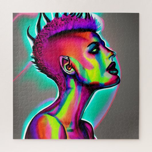 Kleurrijke Abstracte AI-kunst | Vrouw met Mohawk Legpuzzel (Verticaal)