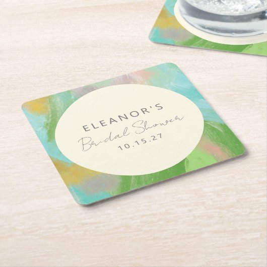 Kleurrijke Abstracte Aquarel Bruidsdouche Aangepas Vierkante Kartonnen Onderzetter (Schuin)