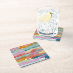 Kleurrijke Abstracte Aquarel Drink Ondersetters Vierkante Kartonnen Onderzetter