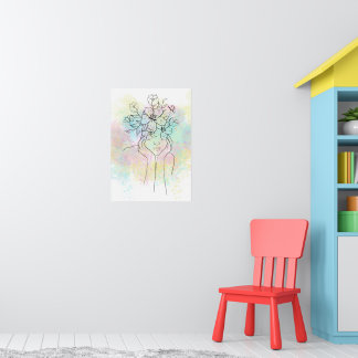 Kleurrijke Abstracte Aquarel Met Vrouw En Bloem Poster