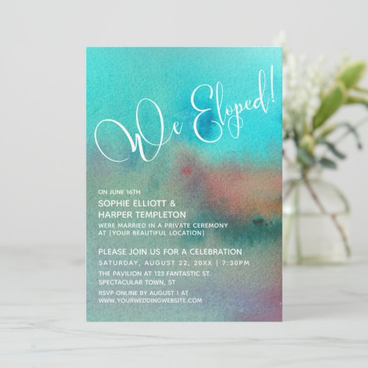 Kleurrijke Abstracte Aquarel We Eloped Schrift Kaart (Staand voorkant)
