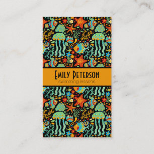 Kleurrijke Abstracte Aquatische Leven Cartoon Stij Visitekaartje