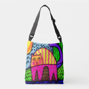 Kleurrijke Abstracte Art Cat Crossbody Tas