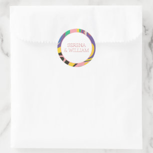 Kleurrijke Abstracte Artsy Regenboog Bruiloft Ronde Sticker