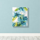 Kleurrijke Abstracte Blauwe en Groene Floral Kunst Canvas Afdruk (Insitu (Houten vloer))