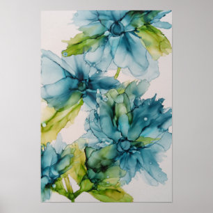 Kleurrijke Abstracte Blauwe en Groene Floral Kunst Poster
