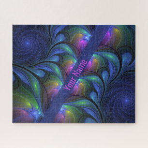 Kleurrijke Abstracte blauwe roze roze groene naam Legpuzzel