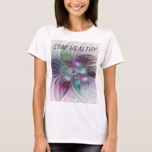 Kleurrijke Abstracte Bloem Bloemen Fractal Art Tek T-shirt