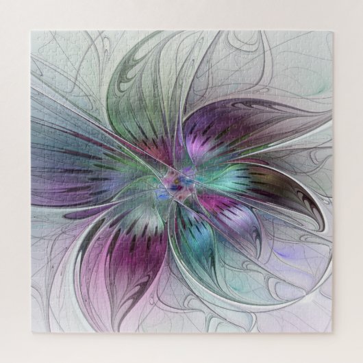 Kleurrijke Abstracte Bloem Moderne Bloemige Fracta Legpuzzel (Verticaal)