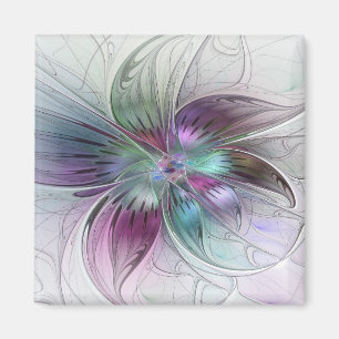 Kleurrijke Abstracte Bloem Moderne Bloemige Fracta Magneet