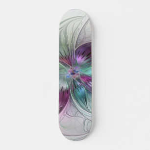 Kleurrijke Abstracte Bloem Moderne Bloemige Fracta Skateboard