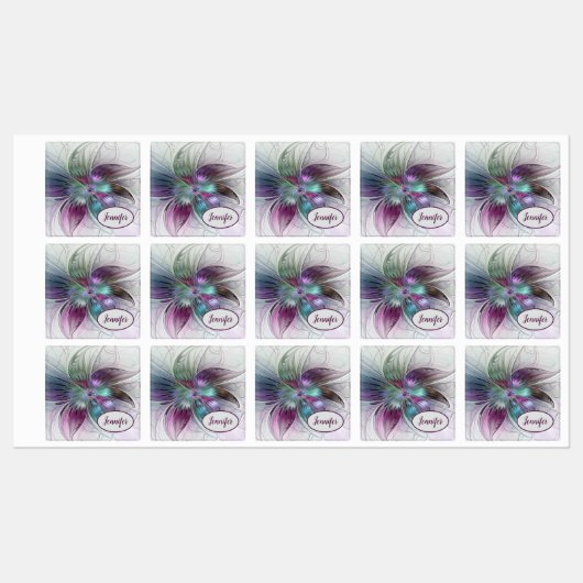 Kleurrijke Abstracte Bloem Moderne Fractal Art Naa Labels (Vel)