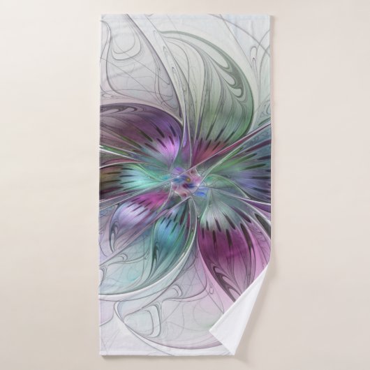 Kleurrijke Abstracte bloem Moderne fractale kunst Badhanddoek (Badhanddoek)